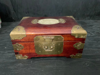 Vintage Red Mahogany Jade Inlay Jewelry Box