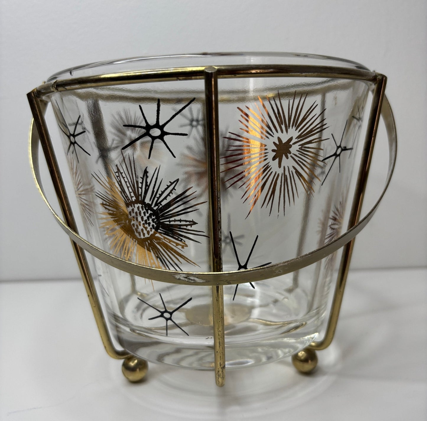 Vintage Retro Starburst Atomic Age Glass Ice Bucket