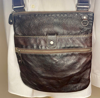 Vintage Roots Dark Brown Raised Leather Crossbody Purse