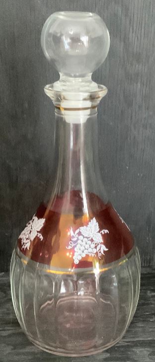Vintage Ruby Red and Gold Leaf Decanter