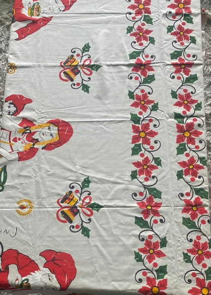 Vintage Santa Claus and Maiden Christmas Tablecloth