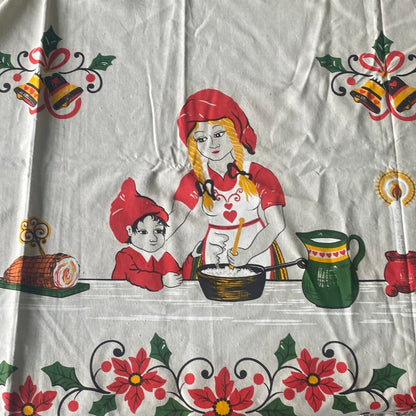 Vintage Santa Claus and Maiden Christmas Tablecloth