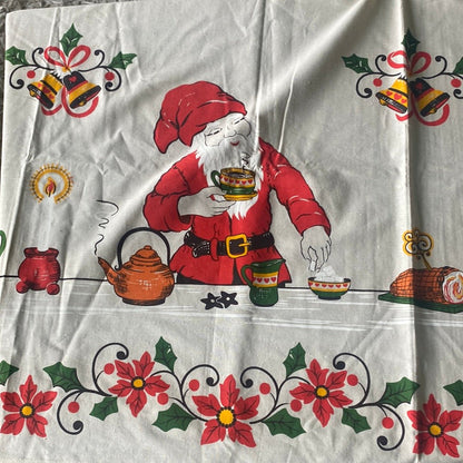 Vintage Santa Claus and Maiden Christmas Tablecloth