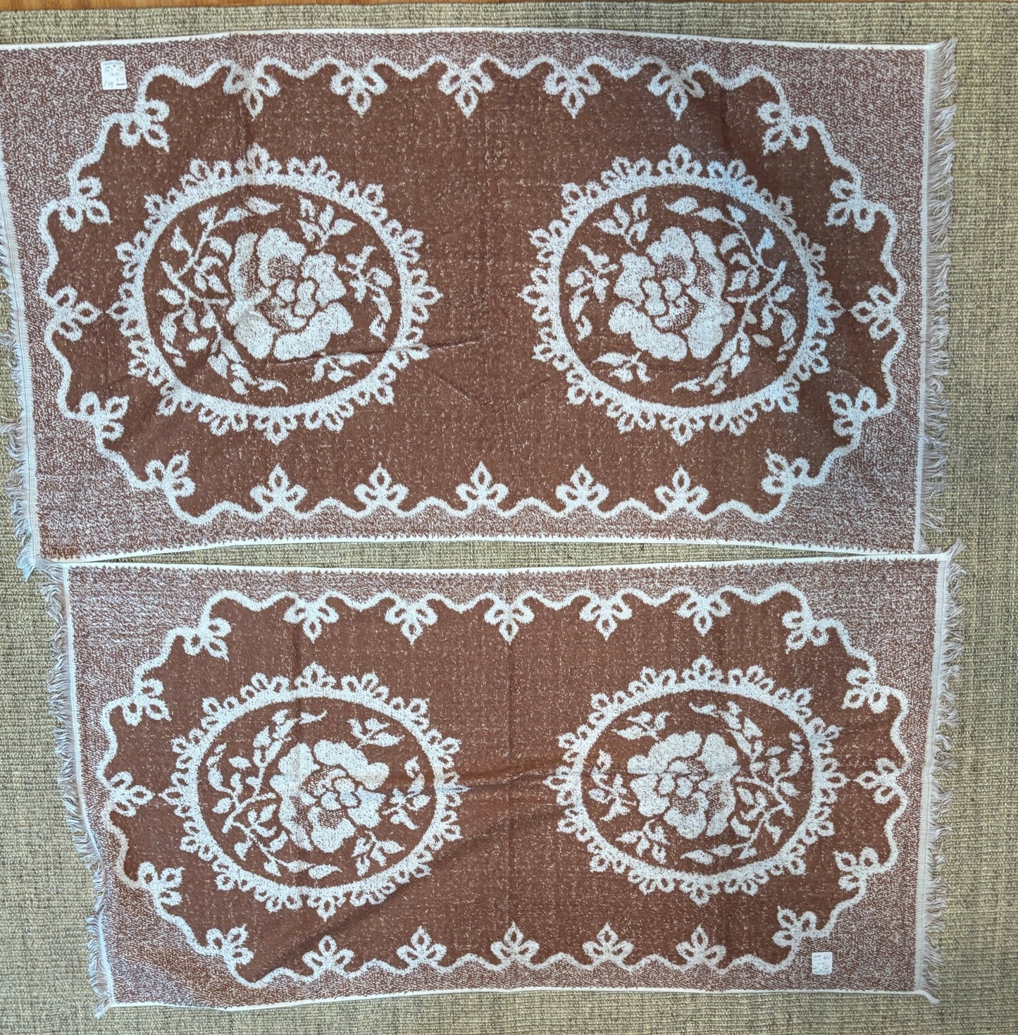Vintage Sears Canada Brown Floral Bath Towels
