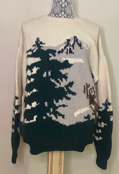 Vintage Shetland Wool Deer Forest Christmas Theme Woman’s Pullover Sweater