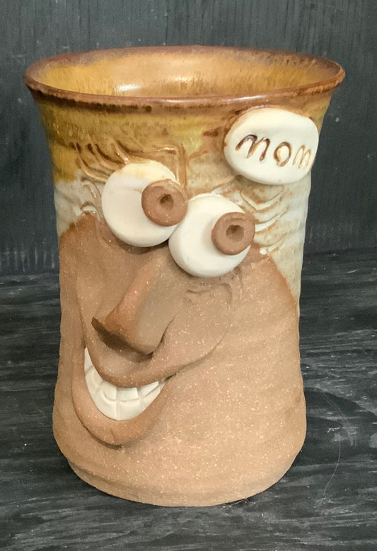 Vintage Stoneware Pottery Funny Face Mom Mug