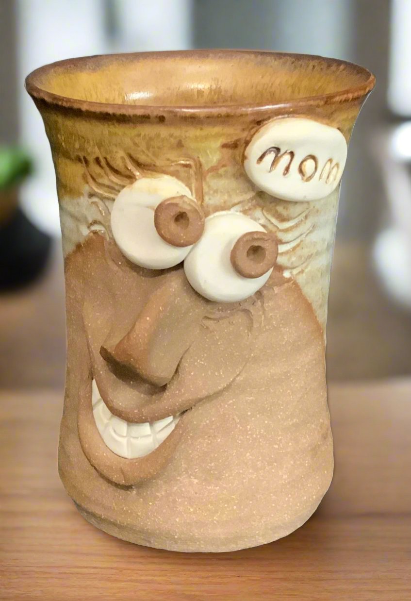 Vintage Stoneware Pottery Funny Face Mom Mug - HLJ at HomeVintage Stoneware Pottery Funny Face Mom MugMugKiln Craft