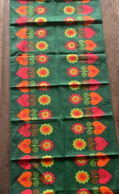 Vintage Swedish Design Flowers and Hearts Motif Table Runner