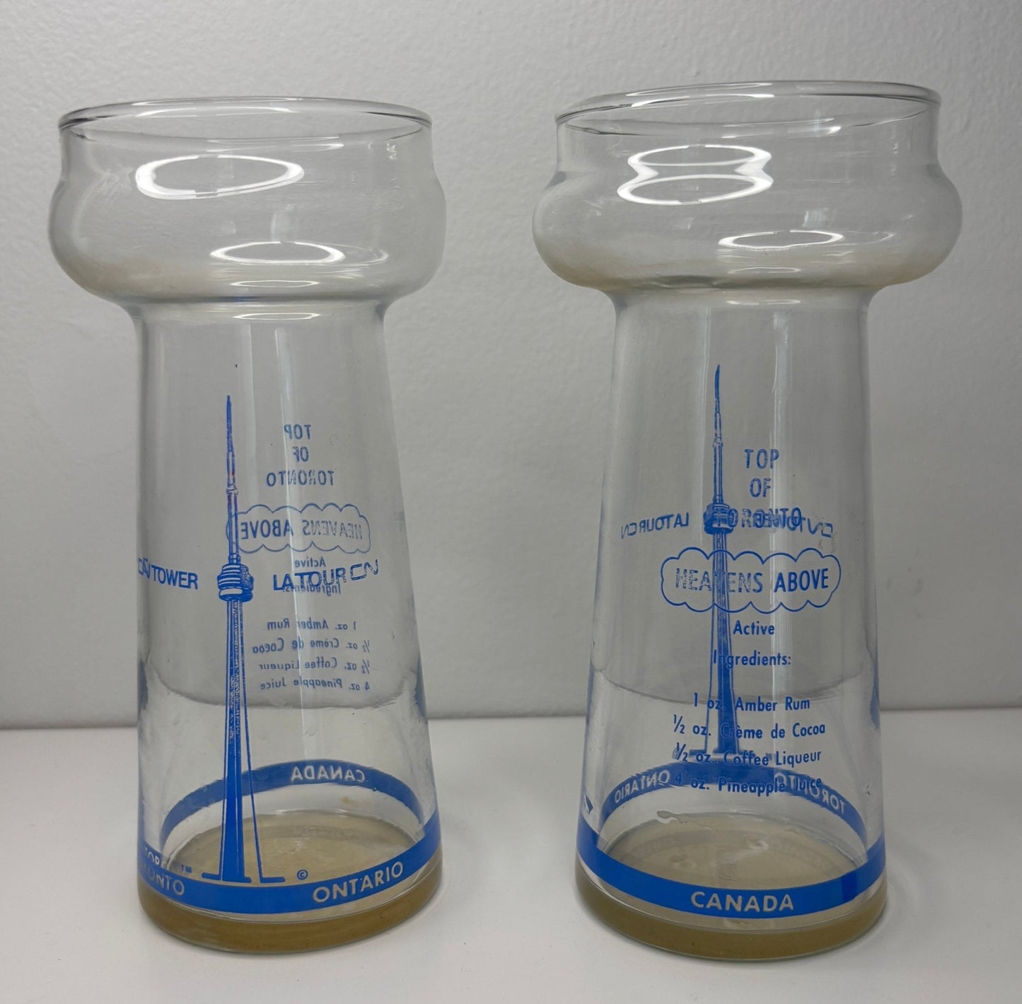 Vintage Top of Toronto CN Tower Cocktail Drinking Glasses