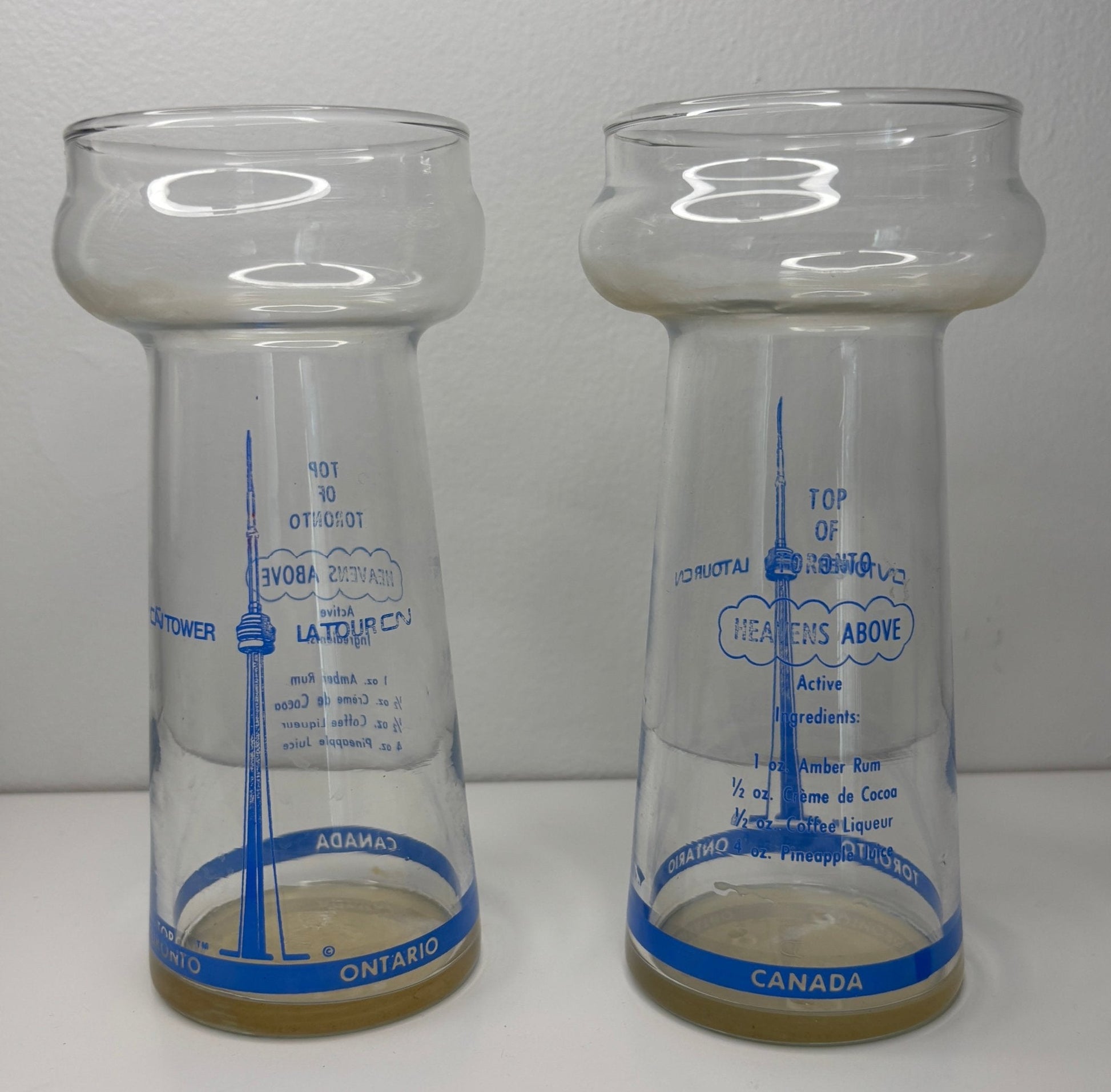 Vintage Top of Toronto CN Tower Cocktail Drinking Glasses