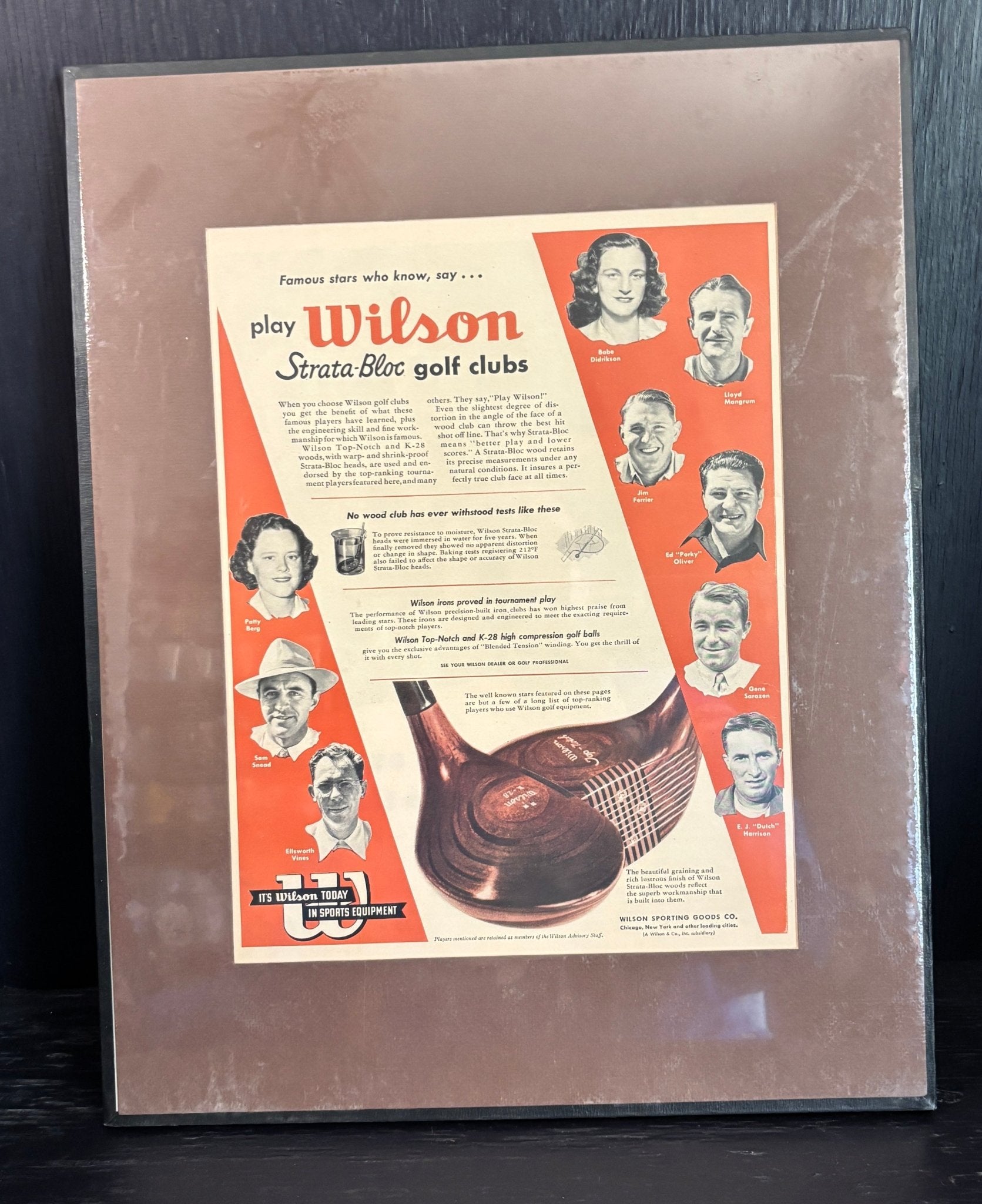 Vintage Wilson Golf Sam Snead Golf Clubs Advertisement Poster