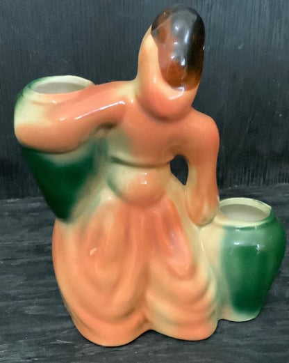 Vintage Woman in Flowing Dress Succulent Vase