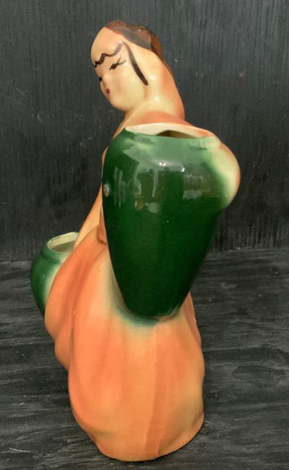 Vintage Woman in Flowing Dress Succulent Planter Vase