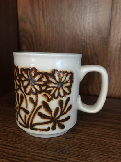 Vintage WP England Brown Flowers Floral Coffee Mugs
