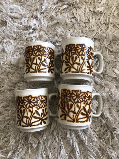 Vintage WP England Brown Flowers Floral Coffee Mugs set