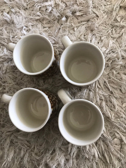 Vintage WP England Brown Flowers Floral Coffee Mugs set of 4