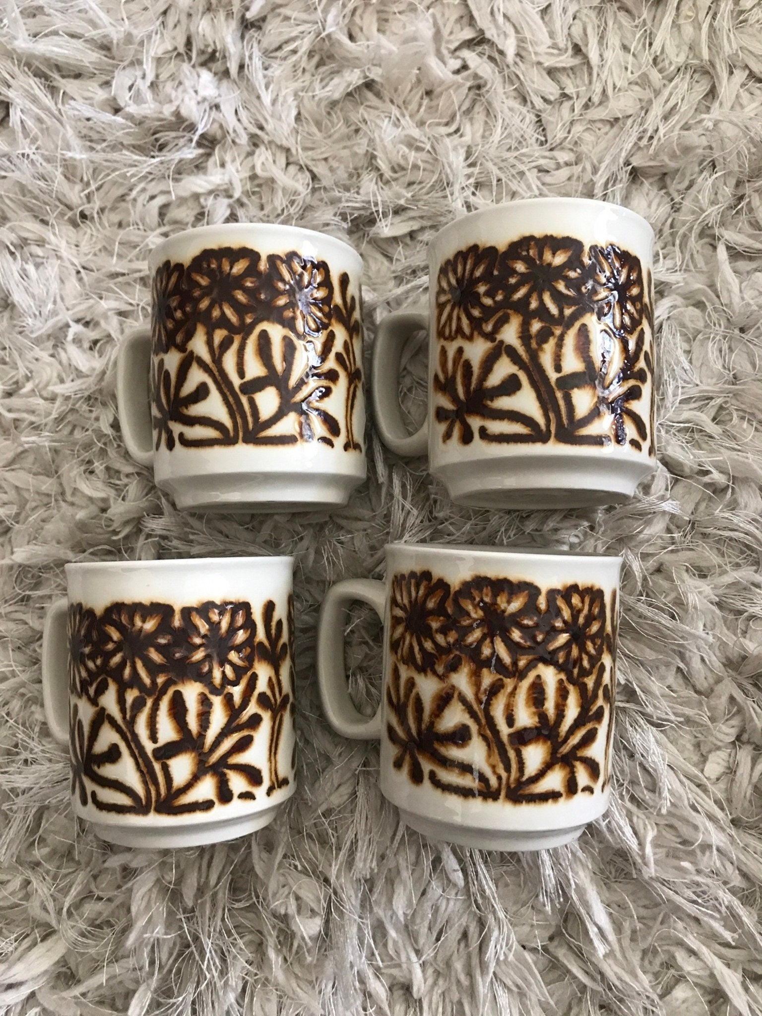 Vintage WP England Brown Flowers Floral Coffee Mugs
