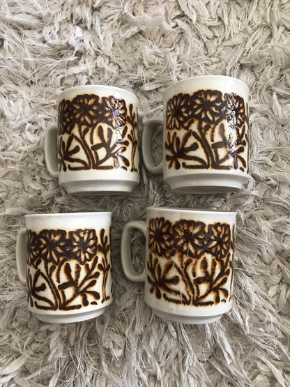 Vintage WP England Brown Flowers Floral Coffee Mugs