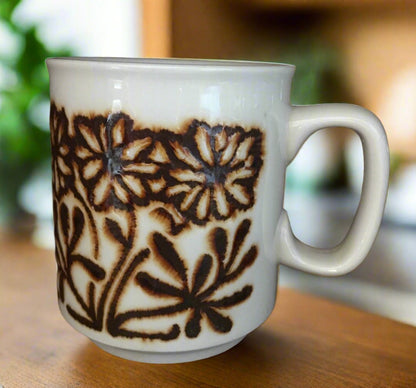 Vintage WP England Brown Flowers Floral Coffee Mugs set