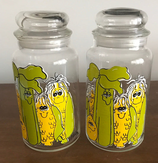 Vintage Hildi Anthropomorphic Glass Kitchen Vegetable Canisters