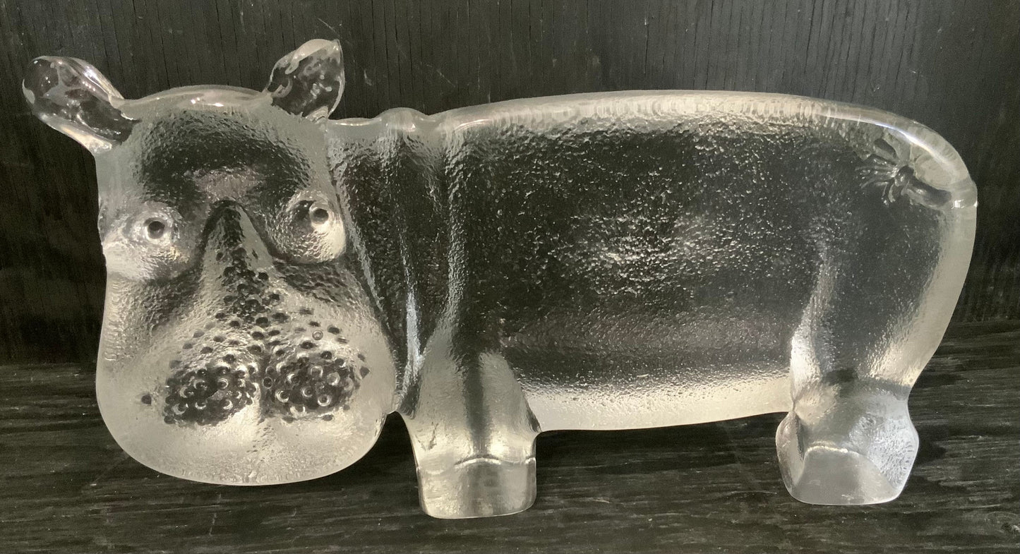 Kosta Boda Glass Hippo Sculpture Zoo Series by Bertil Vallien